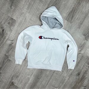 Champion White Pullover Hoodie with Gray Lining